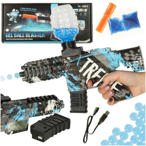 Kik Sp. z o. o. Sp. k. Pistolet na kulki żelowe wodne karabin niebieski zasilanie bateryjne USB 550szt. 7-8mm Kik Sp. z o. o. Sp. k. Pistolet na kulki żelowe wodne karabin niebieski zasilanie bateryjne USB 550szt. 7-8mm