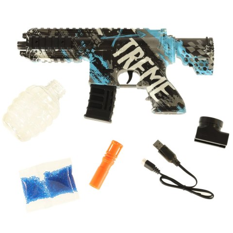 Kik Sp. z o. o. Sp. k. Pistolet na kulki żelowe wodne karabin niebieski zasilanie bateryjne USB 550szt. 7-8mm Kik Sp. z o. o. Sp. k. Pistolet na kulki żelowe wodne karabin niebieski zasilanie bateryjne USB 550szt. 7-8mm