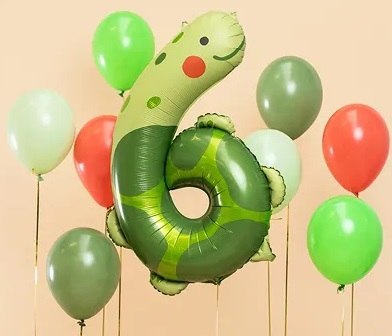 Balon foliowy urodzinowy cyfra "6" - Żółw 57x86 cm Partydeco Sp. z o. o.