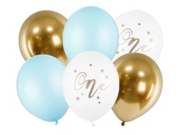 Balony urodzinowe Pastel Light Blue biały złoty niebieski 30cm 6 sztuk Partydeco Sp. z o. o.