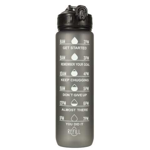 Butelka na wodę bidon ze słomką uchwytem miarką motywacyjną na siłownię BPA free Tritan 1l czarna Kik Sp. z o. o. Sp. k. Butelka na wodę bidon ze słomką uchwytem miarką motywacyjną na siłownię BPA free Tritan 1l czarna Kik Sp. z o. o. Sp. k.