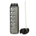 Butelka na wodę bidon ze słomką uchwytem miarką motywacyjną na siłownię BPA free Tritan 1l czarna Kik Sp. z o. o. Sp. k.