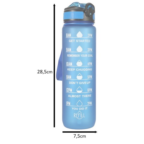 Kik Sp. z o. o. Sp. k. Butelka na wodę bidon ze słomką uchwytem miarką motywacyjną na siłownię BPA free Tritan 1l niebieska Kik Sp. z o. o. Sp. k. Butelka na wodę bidon ze słomką uchwytem miarką motywacyjną na siłownię BPA free Tritan 1l niebieska
