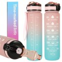 Kik Sp. z o. o. Sp. k. Butelka na wodę bidon ze słomką uchwytem miarką motywacyjną na siłownię BPA free Tritan 1l róż błękit