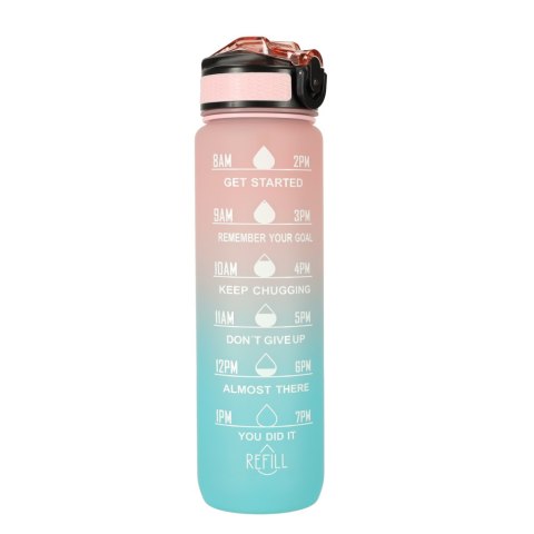 Kik Sp. z o. o. Sp. k. Butelka na wodę bidon ze słomką uchwytem miarką motywacyjną na siłownię BPA free Tritan 1l róż błękit Kik Sp. z o. o. Sp. k. Butelka na wodę bidon ze słomką uchwytem miarką motywacyjną na siłownię BPA free Tritan 1l róż błękit