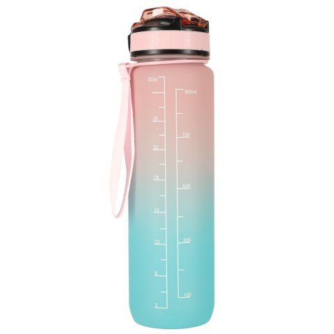 Kik Sp. z o. o. Sp. k. Butelka na wodę bidon ze słomką uchwytem miarką motywacyjną na siłownię BPA free Tritan 1l róż błękit Kik Sp. z o. o. Sp. k. Butelka na wodę bidon ze słomką uchwytem miarką motywacyjną na siłownię BPA free Tritan 1l róż błękit