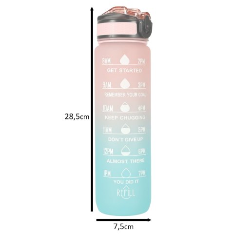 Kik Sp. z o. o. Sp. k. Butelka na wodę bidon ze słomką uchwytem miarką motywacyjną na siłownię BPA free Tritan 1l róż błękit Kik Sp. z o. o. Sp. k. Butelka na wodę bidon ze słomką uchwytem miarką motywacyjną na siłownię BPA free Tritan 1l róż błękit