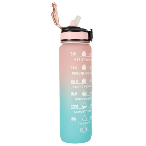 Kik Sp. z o. o. Sp. k. Butelka na wodę bidon ze słomką uchwytem miarką motywacyjną na siłownię BPA free Tritan 1l róż błękit Kik Sp. z o. o. Sp. k. Butelka na wodę bidon ze słomką uchwytem miarką motywacyjną na siłownię BPA free Tritan 1l róż błękit