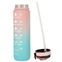 Kik Sp. z o. o. Sp. k. Butelka na wodę bidon ze słomką uchwytem miarką motywacyjną na siłownię BPA free Tritan 1l róż błękit