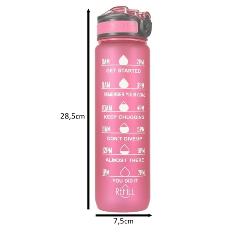 Kik Sp. z o. o. Sp. k. Butelka na wodę bidon ze słomką uchwytem miarką motywacyjną na siłownię BPA free Tritan 1l różowa Kik Sp. z o. o. Sp. k. Butelka na wodę bidon ze słomką uchwytem miarką motywacyjną na siłownię BPA free Tritan 1l różowa