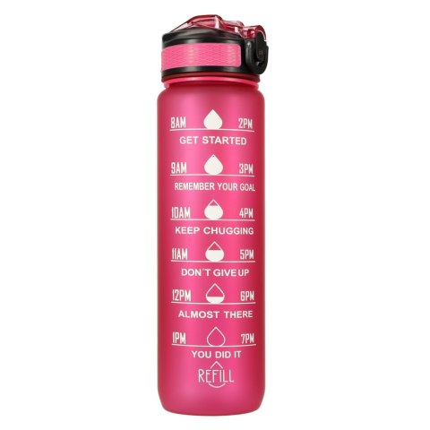 Kik Sp. z o. o. Sp. k. Butelka na wodę bidon ze słomką uchwytem miarką motywacyjną na siłownię BPA free Tritan 1l różowa Kik Sp. z o. o. Sp. k. Butelka na wodę bidon ze słomką uchwytem miarką motywacyjną na siłownię BPA free Tritan 1l różowa