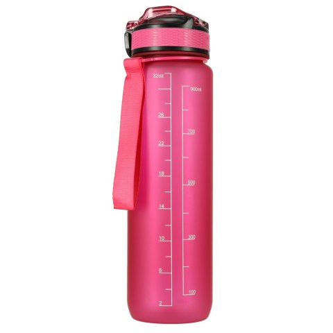 Kik Sp. z o. o. Sp. k. Butelka na wodę bidon ze słomką uchwytem miarką motywacyjną na siłownię BPA free Tritan 1l różowa Kik Sp. z o. o. Sp. k. Butelka na wodę bidon ze słomką uchwytem miarką motywacyjną na siłownię BPA free Tritan 1l różowa