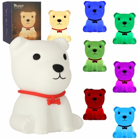 Lampka nocna dla dzieci silikonowa dotykowa miękka 8 LED USB RGB biała piesek Kik Sp. z o. o. Sp. k. Lampka nocna dla dzieci silikonowa dotykowa miękka 8 LED USB RGB biała piesek Kik Sp. z o. o. Sp. k.