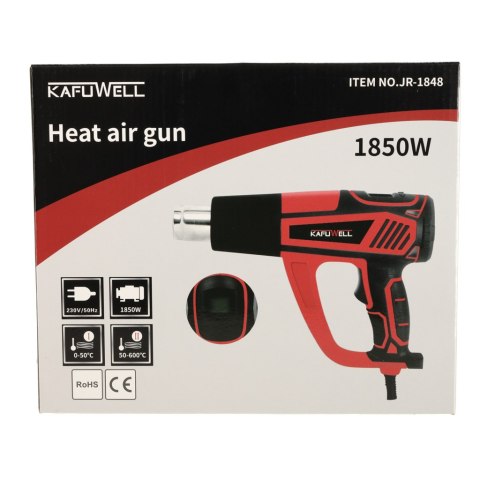 KAFUWELL Opalarka elektryczna z regulacja tempratury 0-600 st. C przepływ powietrza 300-500 l/min + 4 wymienne końcówki 1850W Kik Sp. z o. o. Sp. k. KAFUWELL Opalarka elektryczna z regulacja tempratury 0-600 st. C przepływ powietrza 300-500 l/min + 4 wymienne końcówki 1850W Kik Sp. z o. o. Sp. k.