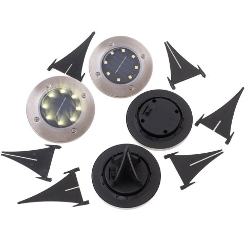 Lampy ogrodowe solarne najazdowe gruntowe czujnik zmierzchu wbijane świecący dysk 8LED 4szt. ciepły biały Kik Sp. z o. o. Sp. k. Lampy ogrodowe solarne najazdowe gruntowe czujnik zmierzchu wbijane świecący dysk 8LED 4szt. ciepły biały Kik Sp. z o. o. Sp. k.