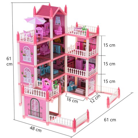 Domek dla lalek willa różowa DIY 4 poziomy mebelki 61cm Kik Sp. z o. o. Sp. k. Domek dla lalek willa różowa DIY 4 poziomy mebelki 61cm Kik Sp. z o. o. Sp. k.