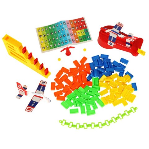 Kik Sp. z o. o. Sp. k. Gra edukacyjna domino klocki wyrzutnia samolot ze schodami i kulą zestaw Kik Sp. z o. o. Sp. k. Gra edukacyjna domino klocki wyrzutnia samolot ze schodami i kulą zestaw