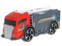 TIR laweta ciężarówka samochód transporter naczepa 2w1 parking resoraki straż pożarna 2 auta czerwone Kik Sp. z o. o. Sp. k.