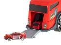 TIR laweta ciężarówka samochód transporter naczepa 2w1 parking resoraki straż pożarna 2 auta czerwone Kik Sp. z o. o. Sp. k.