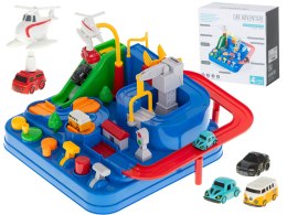 Tor przeszkód interaktywny samochodowy wyścigi parking 4 pojazdy auto autobus radiowóz wóz strażacki helikopter 24x24cm XL Kik Sp. z o. o. Sp. k.