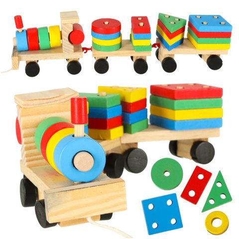 Kolejka pociąg lokomotywa klocki drewniane sorter układanka zręcznościowa 30cm Kik Sp. z o. o. Sp. k.