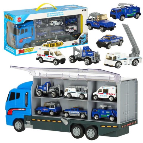 Transporter ciężarówka TIR wyrzutnia + metalowe auta policja Kik Sp. z o. o. Sp. k.