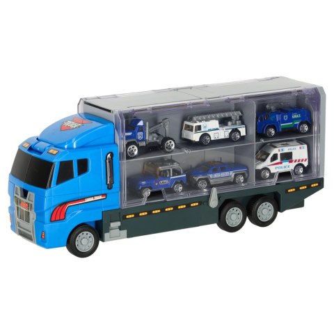 Transporter ciężarówka TIR wyrzutnia + metalowe auta policja Kik Sp. z o. o. Sp. k. Transporter ciężarówka TIR wyrzutnia + metalowe auta policja Kik Sp. z o. o. Sp. k.