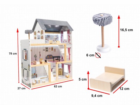Kik Sp. z o. o. Sp. k. Domek dla lalek drewniany MDF mebelki 78cm czarny LED Kik Sp. z o. o. Sp. k. Domek dla lalek drewniany MDF mebelki 78cm czarny LED