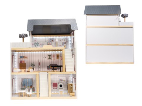 Kik Sp. z o. o. Sp. k. Domek dla lalek drewniany MDF mebelki 78cm czarny LED Kik Sp. z o. o. Sp. k. Domek dla lalek drewniany MDF mebelki 78cm czarny LED