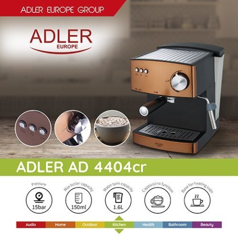 Ekspres ciśnieniowy Adler AD 4404cr (850W; kolor miedziany) Adler Ekspres ciśnieniowy Adler AD 4404cr (850W; kolor miedziany) Adler