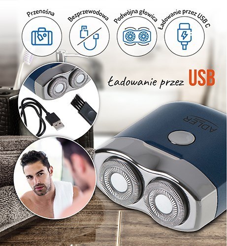 Golarka podróżna USB ADLER AD 2937 Adler Golarka podróżna USB ADLER AD 2937 Adler
