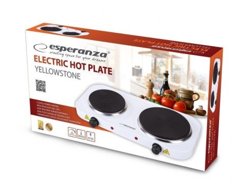 Kuchenka elektryczna Esperanza YELLOWSTONE EKH007W (Płyta elektryczna; 2 pola grzejne; 1000W, 1500W; kolor biały) Esperanza Kuchenka elektryczna Esperanza YELLOWSTONE EKH007W (Płyta elektryczna; 2 pola grzejne; 1000W, 1500W; kolor biały) Esperanza