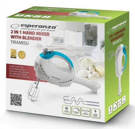 Blender, Mikser ręczny Esperanza TIRAMISU EKM010 (300W; kolor biały) Esperanza Blender, Mikser ręczny Esperanza TIRAMISU EKM010 (300W; kolor biały) Esperanza