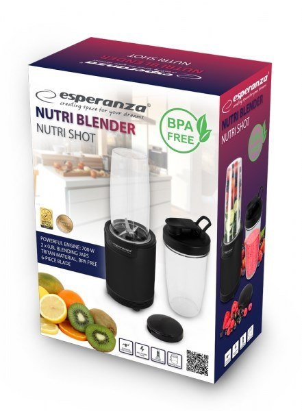 Blender smoothie Esperanza NUTRI SHOT EKM029 (700W; kolor czarny) Esperanza Blender smoothie Esperanza NUTRI SHOT EKM029 (700W; kolor czarny) Esperanza