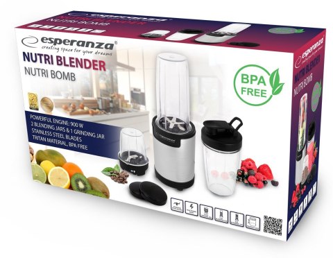 Blender sportowy do mielenia Esperanza NUTRI BOMB EKM030 (900W; kolor czarno-srebrny) Esperanza Blender sportowy do mielenia Esperanza NUTRI BOMB EKM030 (900W; kolor czarno-srebrny) Esperanza