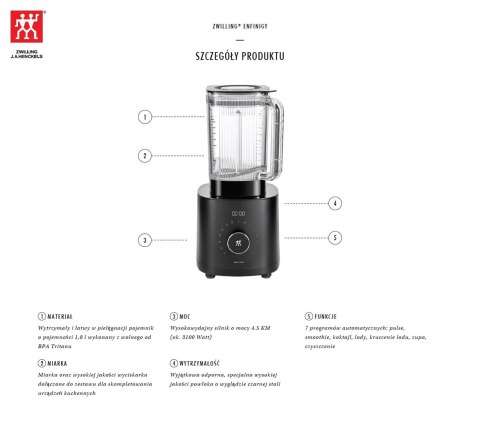 Blender wysokowydajny Pro ZWILLING Enfinigy 53001-001-0 Czarny ZWILLING Blender wysokowydajny Pro ZWILLING Enfinigy 53001-001-0 Czarny ZWILLING