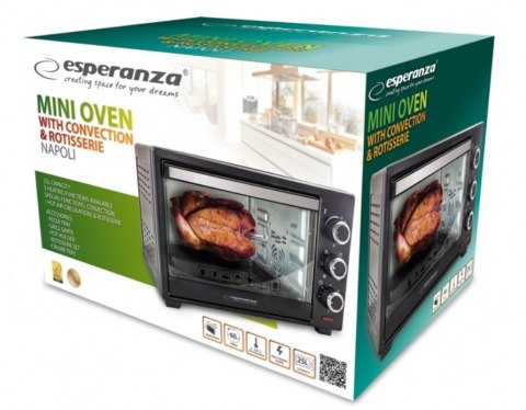 Mini piekarnik z konwekcją i rożnem Esperanza NAPOLI EKO006 (Pokrętło; 1600W; kolor czarny) Esperanza Mini piekarnik z konwekcją i rożnem Esperanza NAPOLI EKO006 (Pokrętło; 1600W; kolor czarny) Esperanza