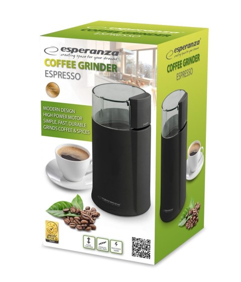 Młynek do kawy Esperanza Espresso EKC001K (160W; udarowy; kolor czarny) Esperanza Młynek do kawy Esperanza Espresso EKC001K (160W; udarowy; kolor czarny) Esperanza