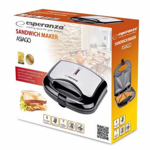 Opiekacz do kanapek Esperanza ASIAGO EKT011 (1000W; kolor czarno-srebrny) Esperanza Opiekacz do kanapek Esperanza ASIAGO EKT011 (1000W; kolor czarno-srebrny) Esperanza