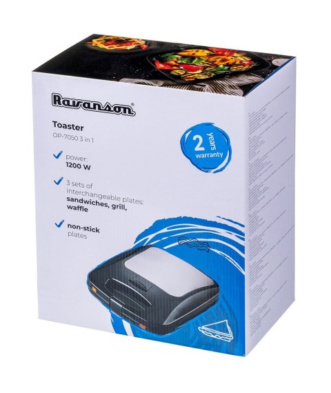Opiekacz 3 w 1 Ravanson OP-7050 (1200W; kolor czarny) Ravanson Opiekacz 3 w 1 Ravanson OP-7050 (1200W; kolor czarny) Ravanson