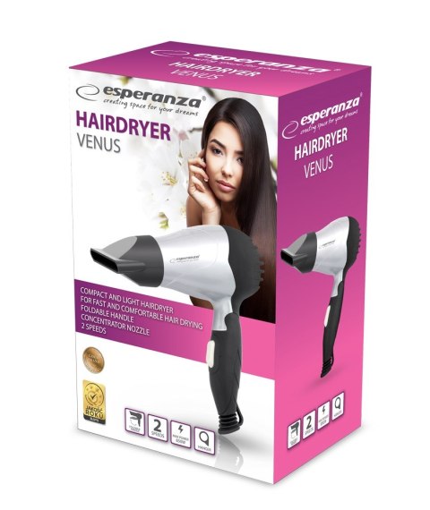Suszarka do włosów Esperanza Venus EBH002S (850W; kolor czarny) Esperanza Suszarka do włosów Esperanza Venus EBH002S (850W; kolor czarny) Esperanza