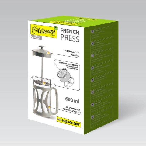 Prasa francuska MAESTRO 600ML MR-1663-600-GRAY Maestro Prasa francuska MAESTRO 600ML MR-1663-600-GRAY Maestro
