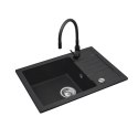 Czarny zestaw zlew z baterią giętką - Zlewozmywak MAIDSINKS BALI (62x44) 1B1D czarny + Bateria Flessi Black Edition Maidsinks