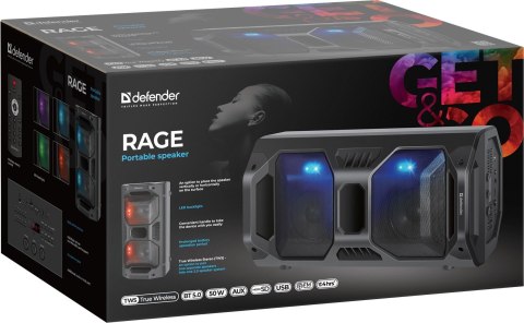 DEFENDER GŁOŚNIK BLUETOOTH 5.0 RAGE 50W LED/BT/FM/USB/MIC/TWS 65109 Defender DEFENDER GŁOŚNIK BLUETOOTH 5.0 RAGE 50W LED/BT/FM/USB/MIC/TWS 65109 Defender