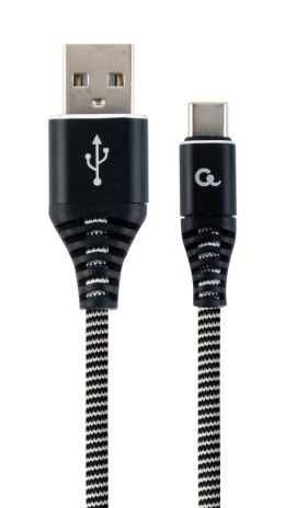 GEMBIRD PREMIUM KABEL USB-C 2.0 (AM/CM) METALOWE WTYKI, OPLOT NYLONOWY 2M, CZARNO/BIAŁY GEMBIRD