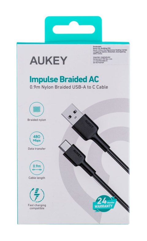 AUKEY CB-CD30 KABEL USB-C QC PD 0.9M 3A NYLON AUKEY AUKEY CB-CD30 KABEL USB-C QC PD 0.9M 3A NYLON AUKEY