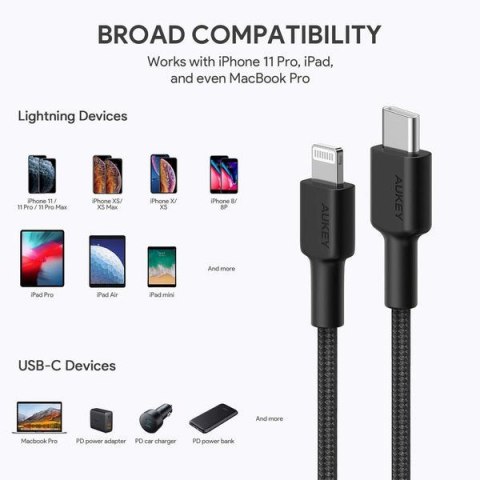AUKEY CB-CL03 NYLONOWY KABEL USB C-LIGHTNING 2M PD AUKEY AUKEY CB-CL03 NYLONOWY KABEL USB C-LIGHTNING 2M PD AUKEY