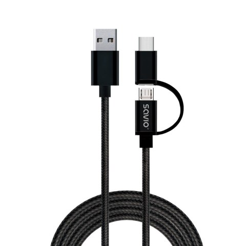 Kabel SAVIO CL-128 (Micro USB typu B, USB typu C - USB 2.0 typu A ; 1m; kolor czarny) SAVIO Kabel SAVIO CL-128 (Micro USB typu B, USB typu C - USB 2.0 typu A ; 1m; kolor czarny) SAVIO