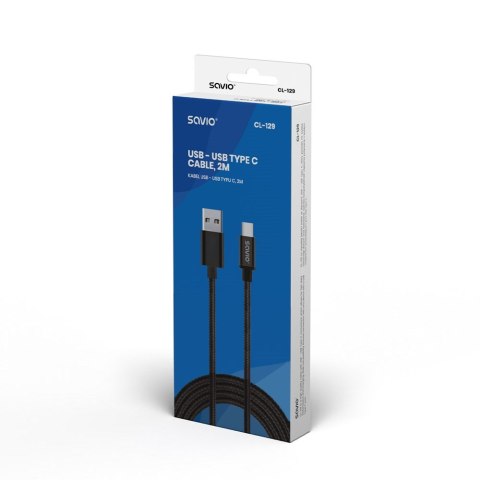 Kabel SAVIO CL-129 (USB typu C - USB 2.0 typu A ; 2m; kolor czarny) SAVIO Kabel SAVIO CL-129 (USB typu C - USB 2.0 typu A ; 2m; kolor czarny) SAVIO