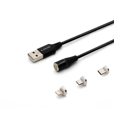 SAVIO KABEL MAGNETYCZNY USB - USB TYP C, MICRO I LIGHTNING, 2M, CZARNY CL-155 SAVIO SAVIO KABEL MAGNETYCZNY USB - USB TYP C, MICRO I LIGHTNING, 2M, CZARNY CL-155 SAVIO